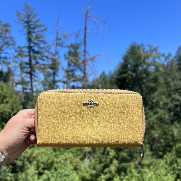 Coach Other - COACH Long Zip-Around YELLOW Crossgrain Leather Wallet SILVER Hardware AUTHENTIC